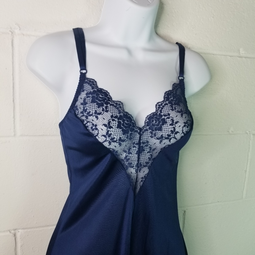 Vtg 70s angela by bestform blue lace slip dress lingerie - Picture 7 of 7